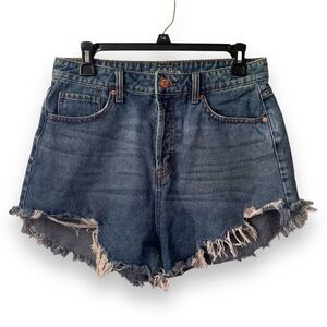 Wild Fable High Rise Denim Fray Boyfriend Shorts 10 Medium Wash